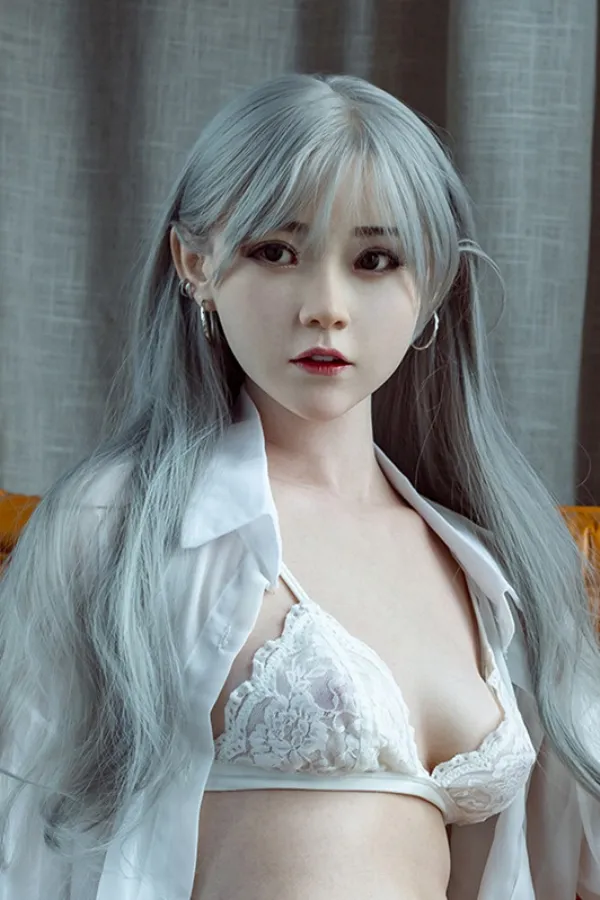 Karla B Cup FANREAL Doll Silver Hair Silicone Sex Dolls 158cm(5.18ft) Pink Nipples Real Doll Adult Asian Love Doll